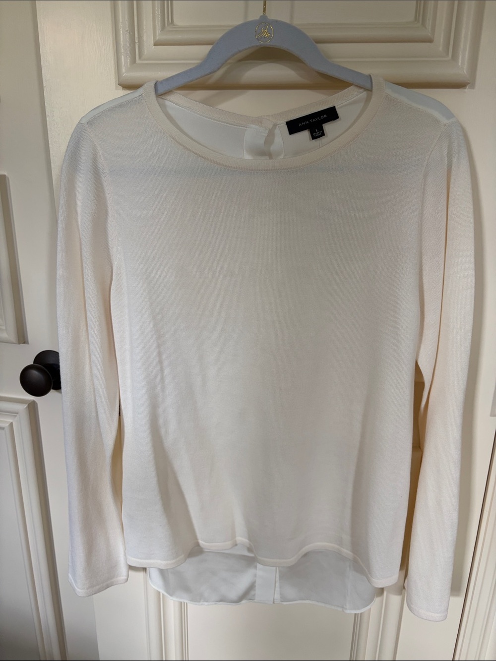 Ann Taylor Ivory Layered-Back Long Sleeve Top